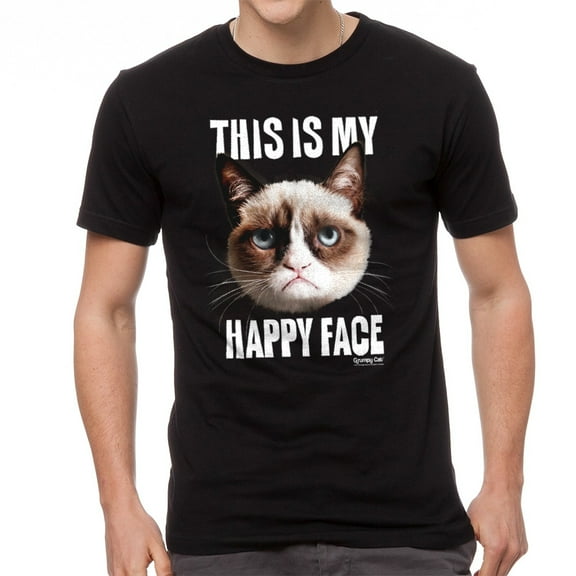 Grumpy Cat Mens Graphic Tee - Grumpy Cat Happy Face - Regular Fit 100% Cotton