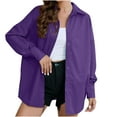 thumbnail image 2 of JNGSA Women's Classic-Fit Button-Down Shirts Loose Lapel Long-Sleeve Shirts Solid Color Business Casual Dressy Blouse Purple XL, 2 of 4