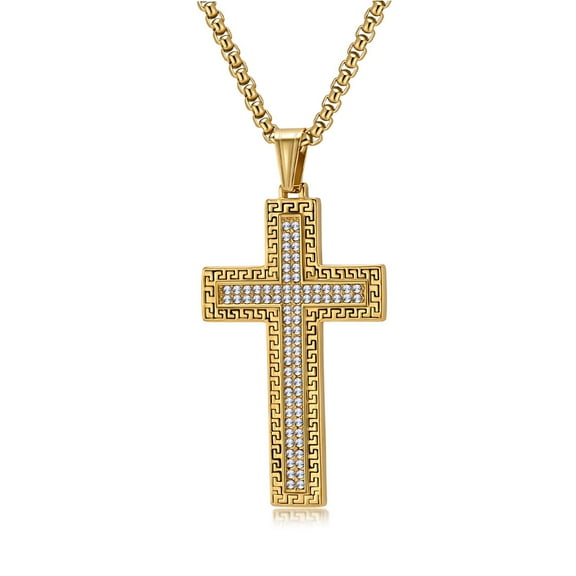 Lordluxury Jesus Cross Pendant Necklace With Chain 14k Yellow Gold Crucifix Pendants Necklaces for Men Religious Jewelry Gift B201