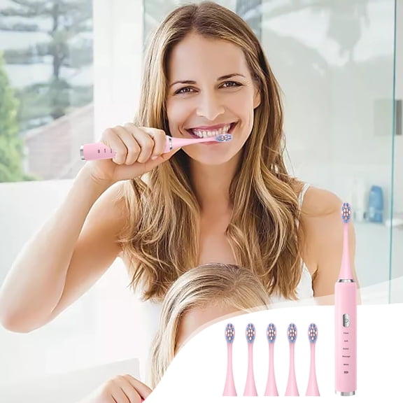 Cepillo de dientes portátil para adultos con 5 cabezales de repuesto, blanqueador y limpieza. Cepillo de dientes eléctrico electrónico.