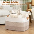 thumbnail image 2 of Large Rectangle Blanket Basket, 25"x16"x16" 108L Woven Nursery Cotton Rope Baskets for Storage, Living Room, Toy Organizing with Handle-Gradient Brown, 2 of 8