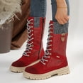 thumbnail image 4 of Bnwani Women Boots Knee High Boots Pile Toe Thick Knee-High Leather Suede Boot Red Size 4.5, 4 of 7