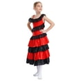 thumbnail image 4 of Haitryli Girls Latin Dance Dress One Shoulder Tiered Ruffled Maxi Spanish Flamenco Belly Performance Clothes Red 6, 4 of 7
