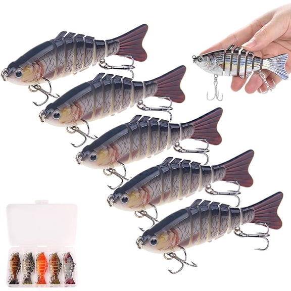 Multi-Jointed Bionic Fishing Lures, 3D Realistic Swimbait with Treble Hooks, Lifelike Swimming Bait for Bass Trout, Freshwater & Saltwater Fishing