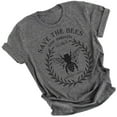 thumbnail image 4 of Femmes T-shirt Lettre à Manches Courtes Haut Rond Top Femmes Col Rond Blouse d'Été, Gris Foncé, XL, 4 of 7