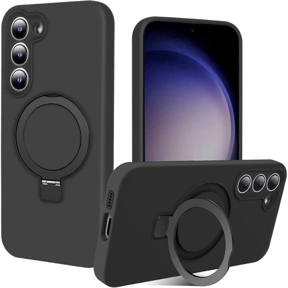 with Magnetic Invisible Stand Phone Case for Samsung Galaxy S23 6.1 inches, Silicone Compatible with Magsafe Military Grade Full Camera Protection Phone Covers for Women Men(Black)