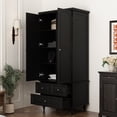 thumbnail image 2 of KULAGAGA 2 Door Armoire Wardrobe with 3 Drawers & Hanging Rod, Vintage Black Bedroom Closet, Tall Storage Cabinet with Shelves, 31.5”W x 19.7”D x 70.9”H, 2 of 8