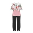 thumbnail image 4 of DDAPJ pyju Womens Cotton Linen 2 Piece Outfits Dressy Floral Print Half Sleeve Blouse Tops with Elastic Waist Capri Pants Suits Plus Size Lounge Matching Set Pink XXXXL, 4 of 6