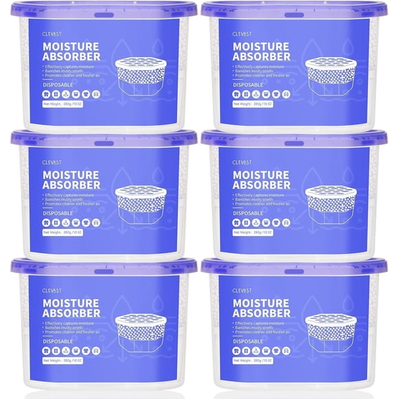CLEVAST Cajas Absorbentes de Humedad 6 Pack, Deshumidificadores para Armarios, Absorbente de Humedad