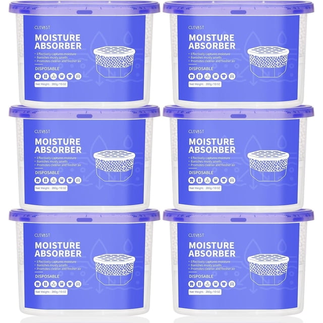 CLEVAST Cajas Absorbentes de Humedad 6 Pack, Deshumidificadores para Armarios, Absorbente de Humedad