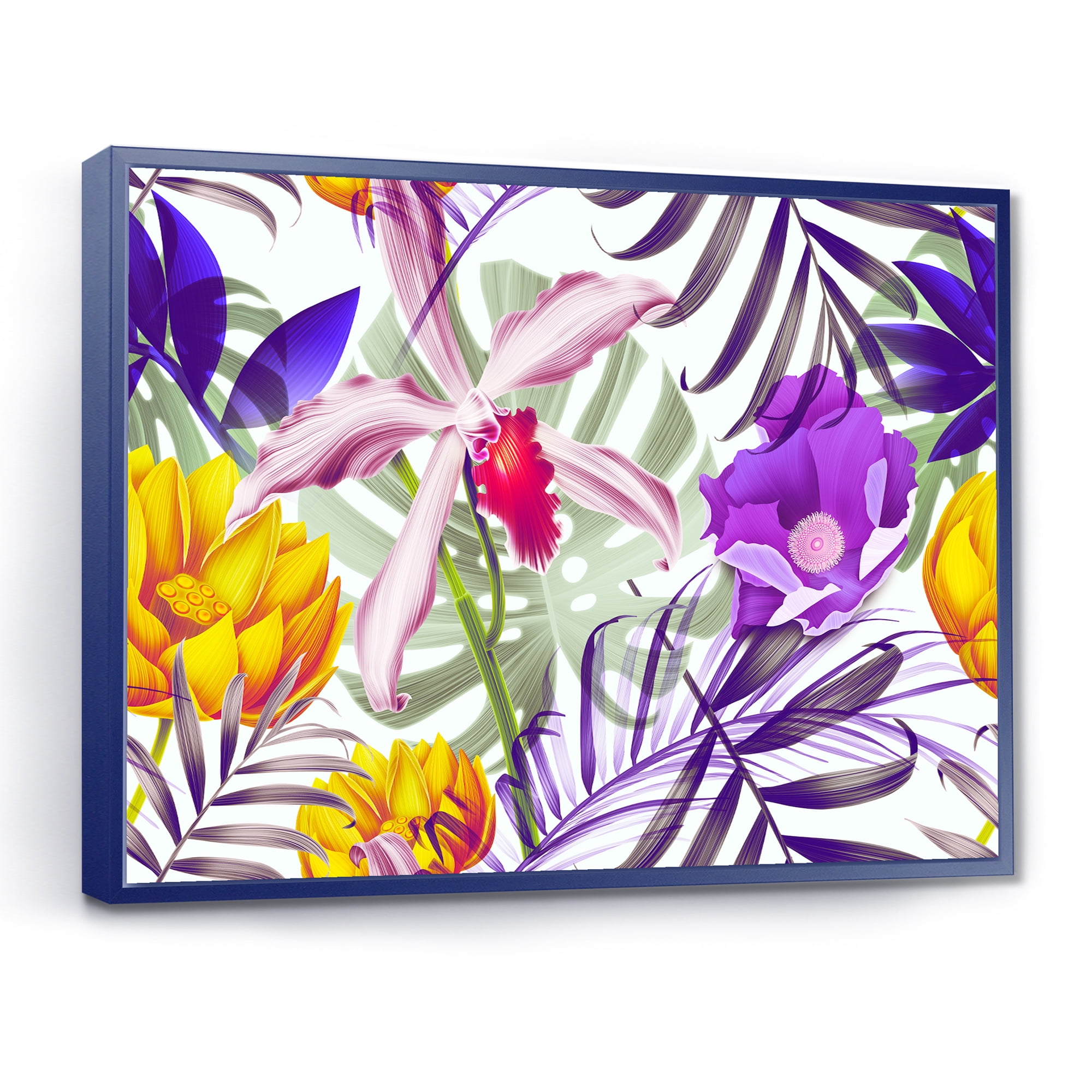 Designart 'VIntage Tropical Flowers IX' Traditional Framed Canvas Wall Art Print