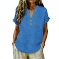 thumbnail image 2 of Hurxie Womens Puff Short Sleeve Sweater Tops Ruffle Henley Neck Spring Summer Pullover Dressy Casual Knit Shirts Blue,2XL, 2 of 7