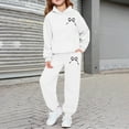thumbnail image 3 of Girls Sweatsuits 2 Piece Set Teens Kids Cute Bow Graphic Outfits Hoodies and Jogger Sweatpants Sweat Sets,White 4-5 Years, 3 of 5