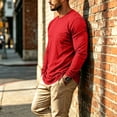 thumbnail image 2 of Fabrcox Long Sleeve Shirts for Men Crew Neck Undershirt Men Casual Lightweight Workout Mens Big and Tall T Shirts with Chest Pocket Red XXXL, 2 of 8