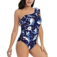 thumbnail image 3 of Fotbe Party Shark Cute Women's One Piece Swimsuits One Shoulder Swimwear Ruched Tummy Control Bathing Suits Cutout Monokini-XX-Large, 3 of 8