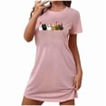 thumbnail image 4 of Sakmal Robe de Nuit de Noël Moomoo pour Femmes Grande Taille Rose Extensible Ultra Douce Vêtement de Nuit Courte Col Rond Manches Courtes Imprimé Dindes Robes de Nuit P-2TG, 4 of 4