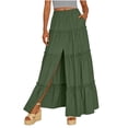 thumbnail image 2 of QATAINLAV Maxi Skirt for Women Summer Boho Elastic High Waist A-Line Flowy Ruffle Side Split Tiered Beach Skirts with Pockets Army Green XXL, 2 of 5