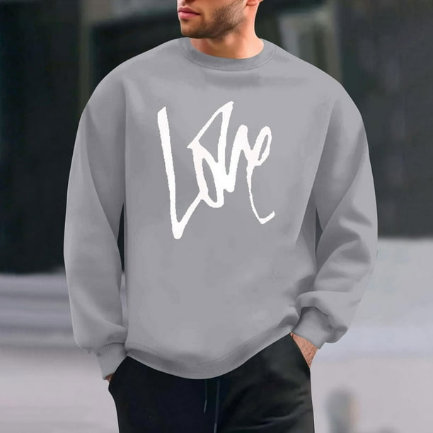 Amzcrzy Sudadera Para Hombre, Con Estampado De Corazones, Informal, De Manga Larga Y Cuello Redondo, Con Capucha, Color Gris, Xl
