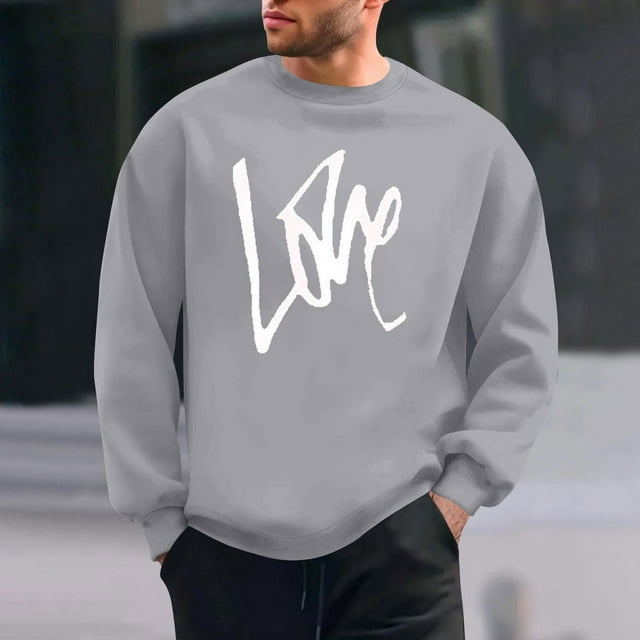 Amzcrzy Sudadera Para Hombre, Con Estampado De Corazones, Informal, De Manga Larga Y Cuello Redondo, Con Capucha, Color Gris, Xl