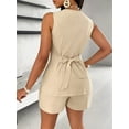 thumbnail image 6 of Women'S Summer 2 Piece Outfits Sleeveless Matching Sets Button Down V Neck Vest Waistcoat and Pockets Shorts  S, 6 of 8