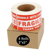 SJPACK Fragile Stickers 3" x 5" 4 Roll 2000 Labels Fragile - Handle with Care - Thank You Shipping Labels
