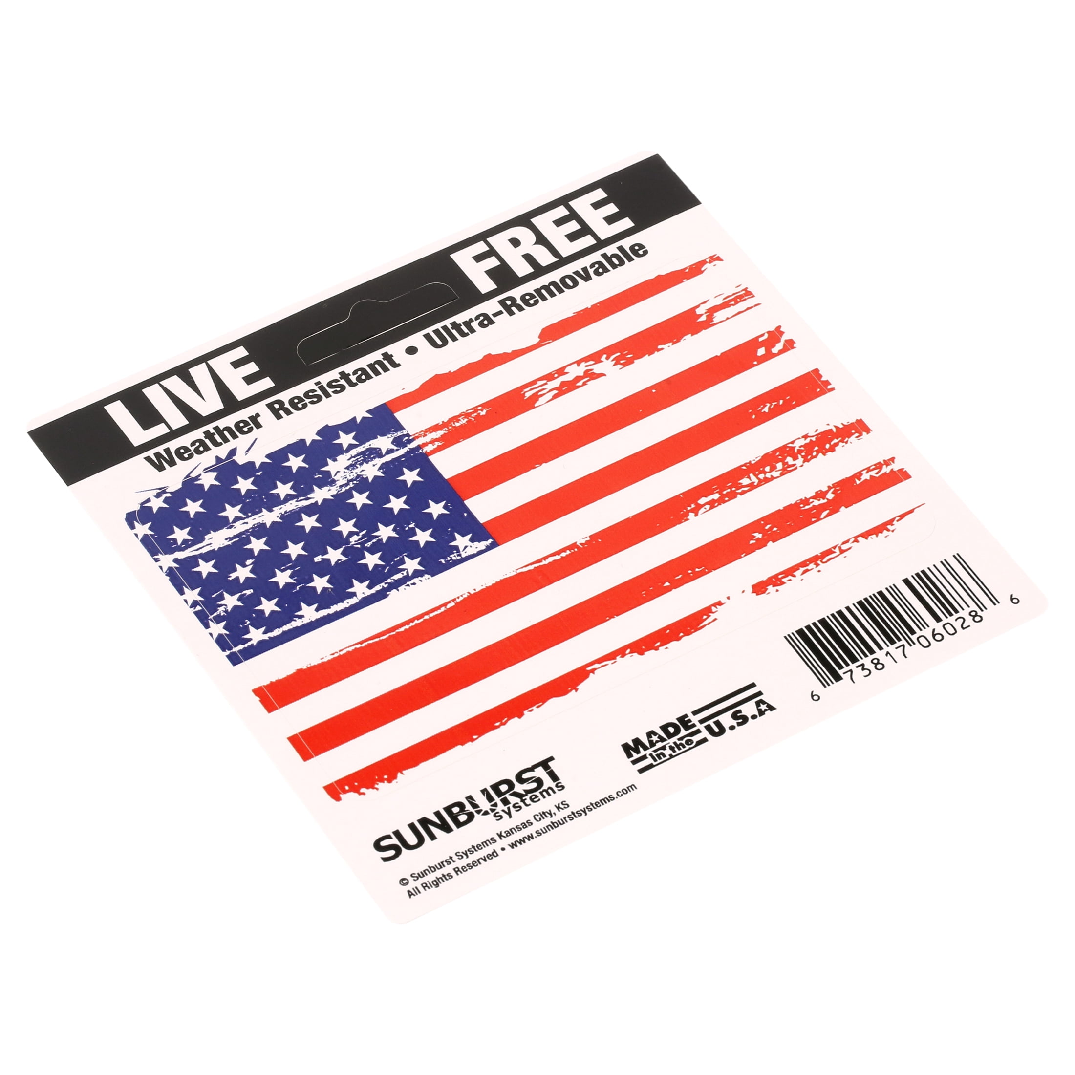 Sunburst Systems 6128 Distressed Patriotic Flag Weather Resistant Removable Decal Sticker, High Quality Outdoor Durable Vinyl, American Pride, United State, 3" H x 4.5" W, 4 pack