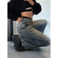 thumbnail image 6 of Women'S Wide Leg Jeans Distress Mid Waist Denim Pants Vintage Y2K Trousers Retro Blue M, 6 of 7