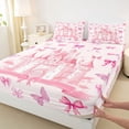 thumbnail image 3 of Homewish Pink Dreamy Castle Twin Sheet Sets,Cute Bowtie Ribbon Twin Fitted Sheet,Fairy Tale Princess Flat Sheet For Girl Teens,Luxury Bedroom Decor,3pcs, 3 of 7
