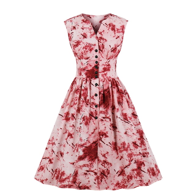 Gspmoly Robes Grande Taille pour Femmes aux Formes, Robe d'Été pour Femmes à Encolure Fendue, Taille Mi-Haute, à Imprimé Floral et Boutons, Style Vintage, Robe de Thé, Robes de Travail pour Femmes jusqu'à 70 % de Rabais
