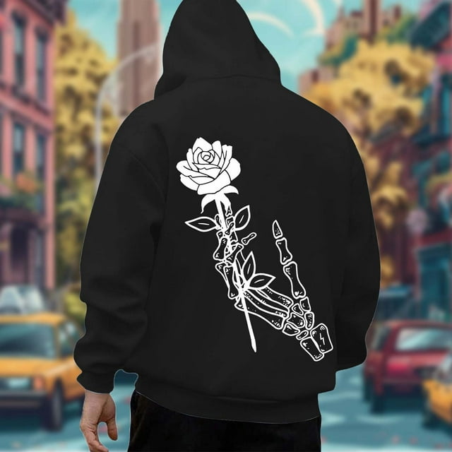 WILLBEST Sudaderas Deportivas para Hombre, Moda Informal, Jersey con Estampado De Rosas, Sudadera con Capucha De Manga Larga Mediana