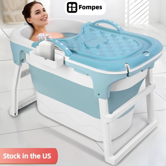 Fompes 40" Portable Bathtub for Adults – Large Foldable Ice Bath Tub for Cold Plunge & Hot Spa, Freestanding Soaking Tub for Indoor/Outdoor, Athlete Recovery & Family Use, Blue