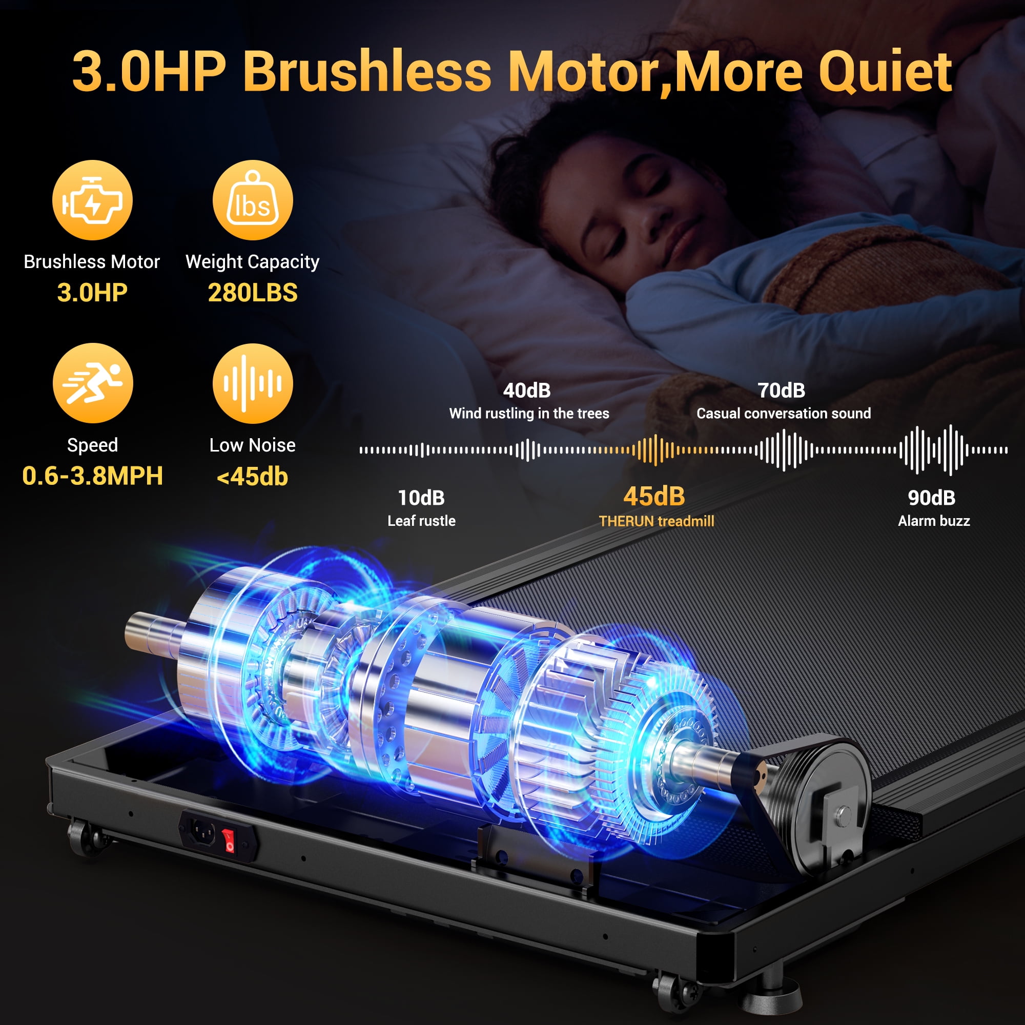 COFUNOK Walking Pad,Portable Walking Pad Treadmill for Home/Office,3.0HP Brushless Motor Under Desk Treadmill with LED&Mobile casters,280lbs Weight Capacity