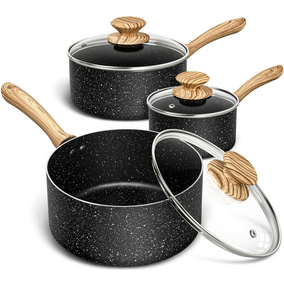 MICHELANGELO Saucepan Set, Nonstick Sauce Pans with Granite Coatings, Stone Sauce Pan with Lids, Nonstick Pot Sets, Sauce Pots 3 Piece, 1Qt & 2Qt & 3Qt