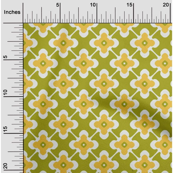 oneOone Cotton Jersey Lime Green Fabric Floral & Tiles Moroccan Sewing Material Print Fabric By The Yard 58 Inch Wide