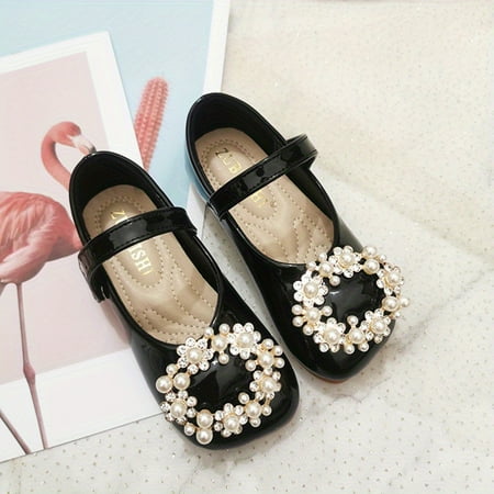 

Children Girls Mary Jane Flats Leather Shoes Hook And Loop Fastener Shoes Outdoor Comfy Shoes With Pearl Decoration Spring And Summer
