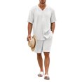 thumbnail image 1 of xiaxaixu Men's Two Piece Beachwear Sets Short Sleeve Button Up Tops Drawstring Shorts Set, 1 of 8