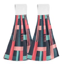 Yayeee Kitchen Hanging Hand Towels Set of 2 with Loop Bathroom Absorbent Tie Towel, Pink Geometric