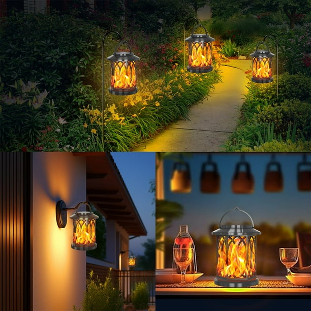 Solar Courtyard Light Outdoor 28LED Flame Lantern Hollow Out Light Wall Light Ground Inserted