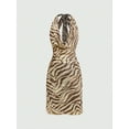 thumbnail image 3 of Oyyniis Women's Zebra Print Hanging Neck Slim Fit Dress Pleated Hip Ruffle Dress Sleeveless V-Neck Dresses, 3 of 5