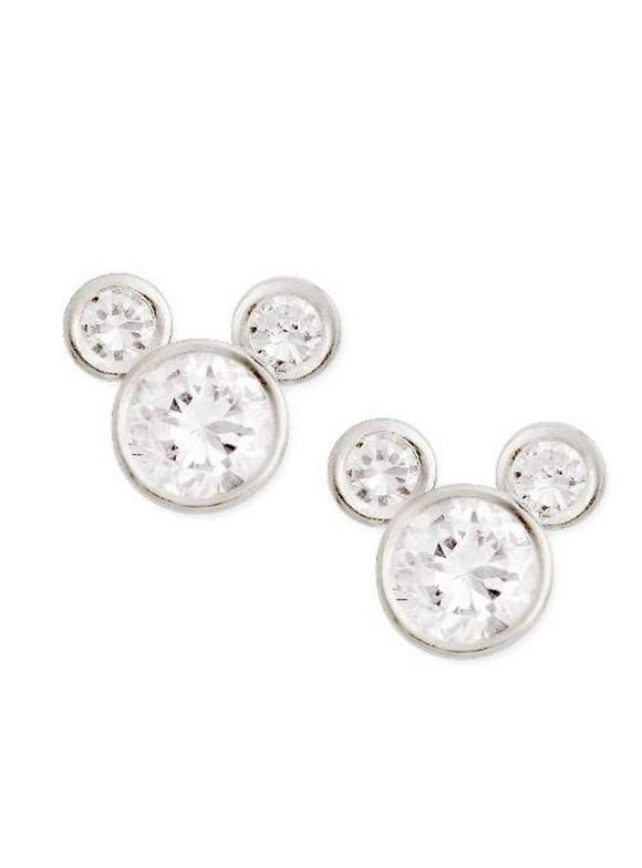 Disney Cz Mickey Mouse Stud Earrings Sterling Silver Jewelry