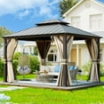 thumbnail image 6 of Techmilly 12W x 10 Hardtop Gazebo Steel Outdoor Double Vented Roof Khaki, 6 of 7