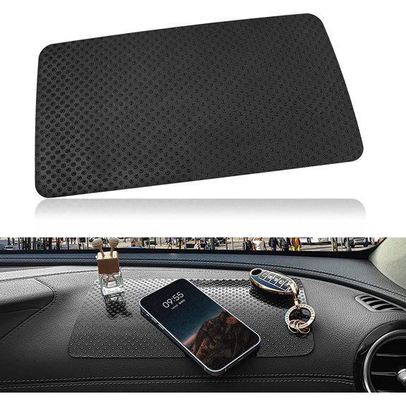 Car Dashboard Anti-Slip Rubber Pad, Two-Sided Super Sticky Dashboard Anti Slip, 10.6 x 5.9 Universal Non-Slip Car Dashboard Sticky Adhesive Mat for Cell Phones, Sunglasses, Keys More(Black/Dots)