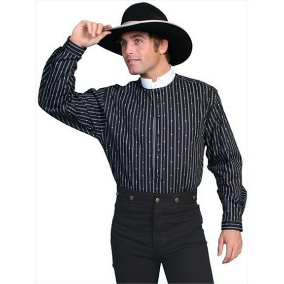 Scully RW157-BLK-XL Rangewear 100 Percent Cotton Mens Pinkerton Stripe Shirt - Black- XL