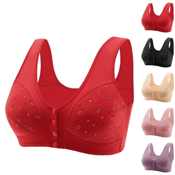 CHGBMOK Daisy Bras for Older Women,Convenient Snap Front Close Button Cotton Bras,Full Support Wide Back No Underwire Bras