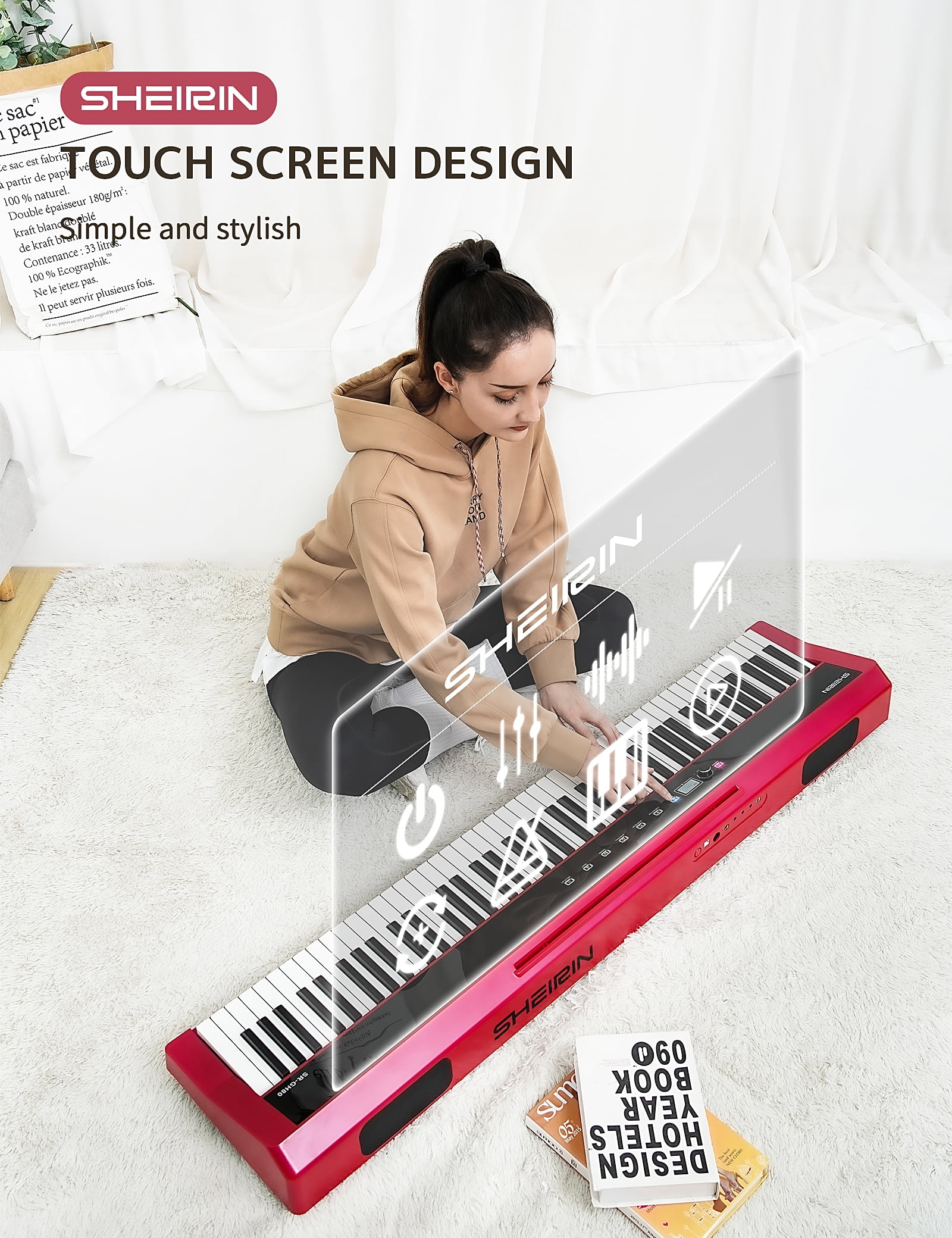 SHEIRIN Digital Piano 88 Keys Weighted Keyboard Touch Screen Bags 