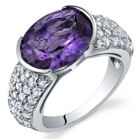 Peora 4.00 Ct Amethyst Engagement Ring in Rhodium-Plated Sterling Silver