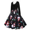 thumbnail image 3 of Christmas Dresses for Women 2024 Long Sleeve Christmas Dress Christmas Printed Pleated Dress with Tie At Waist V-Neck, 3 of 7