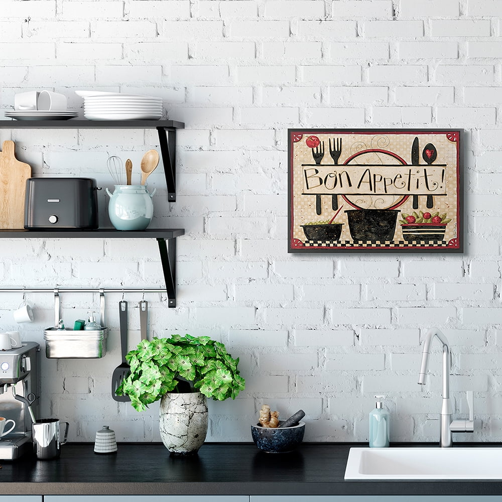Stupell Industries Bon Appetit Phrase Vintage Kitchen Cooking Charm Black Framed by Dan DiPaolo