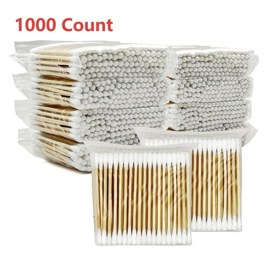 Qocolhg Cotton Swabs 1000 Count Double Round Thick Tips | Biodegradable Eco-Friendly Strong Wooden Sticks Cotton Swabs For Ears | Natural Cotton Buds, 10 Pack