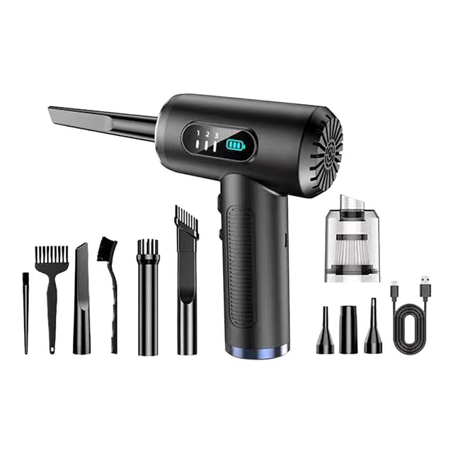 Feltree Rechargeable High Power Compressed Air Duster, 3 Gear Adjustable 100000 RPM Blower with LED Light & 5 Attachments, USB-C Fast Charging for Keyboard/Device/PC Cleaning